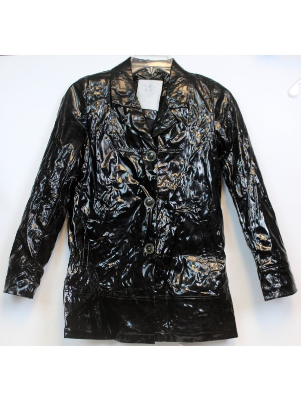 Limited Too Black Raincoat sz 14 NOS Collar Lined Pockets Button up Lightweight